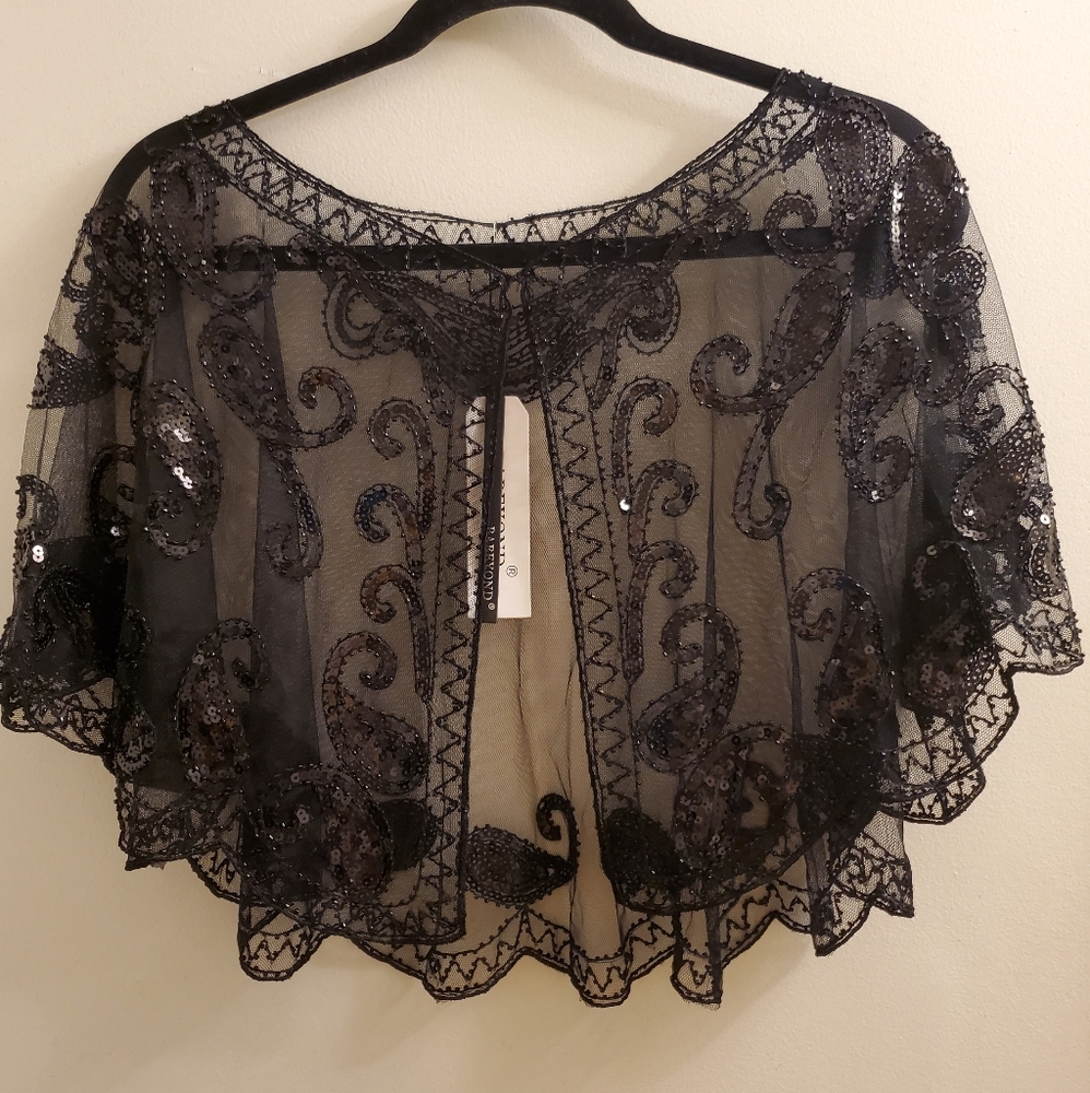 Babeyond black sequin shawl/capelet